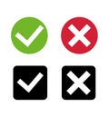 Heck mark icon , red cross, green check mark flat buttons set vector Royalty Free Stock Photo